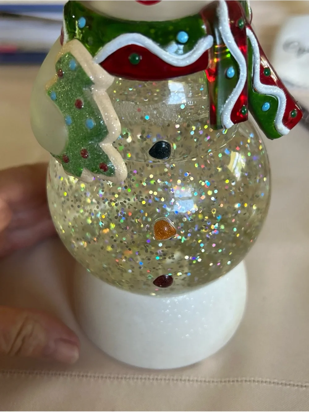 Hallmark Snowman Glitter Globe with Red and Green Accents